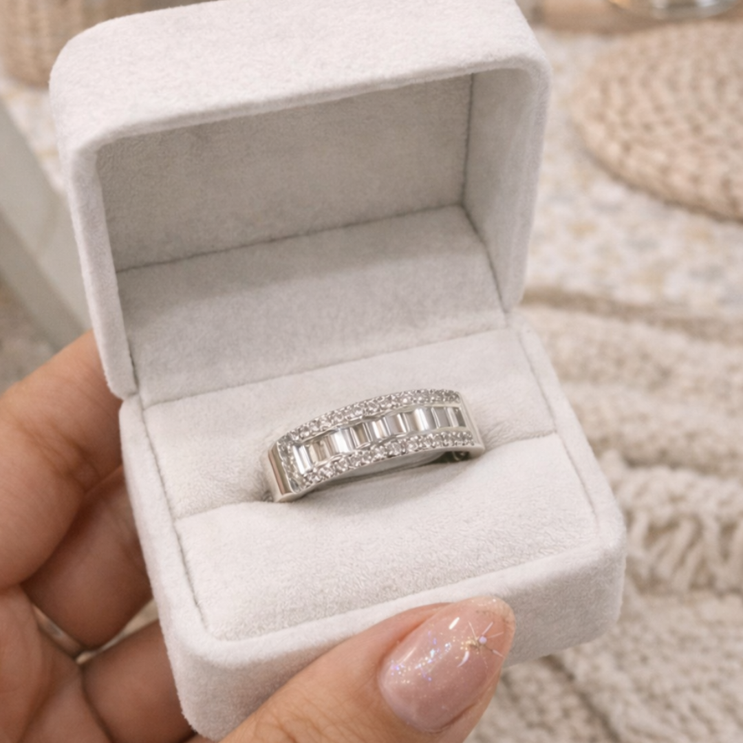 Zivuna Baguette Eternity Ring in Sterling Silver Finish