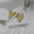 18K Gold Plated Textured V Statement Earrings