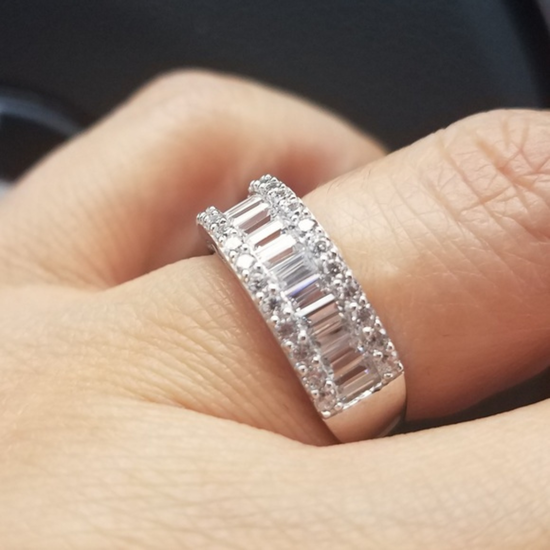 Zivuna Baguette Eternity Ring in Sterling Silver Finish