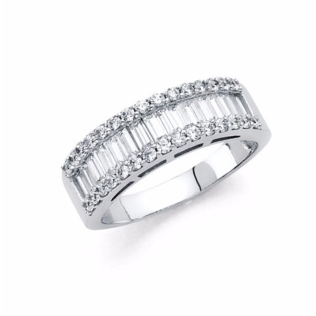 Zivuna Baguette Eternity Ring in Sterling Silver Finish