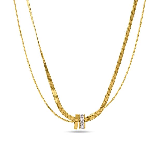 18k Gold Plated Gilded Ring Layered Necklace