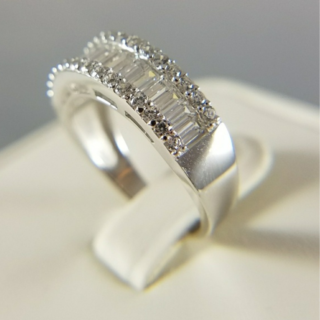 Zivuna Baguette Eternity Ring in Sterling Silver Finish