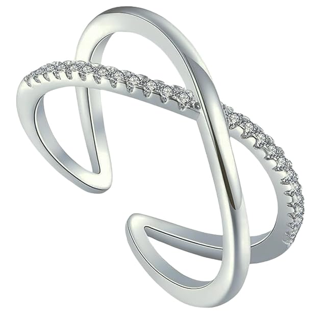 Elegant sterling silver crossover adjustable ring