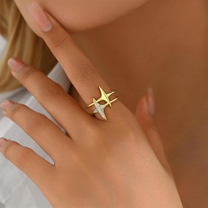 18K Gold Plated Star Crystal Adjustable Ring