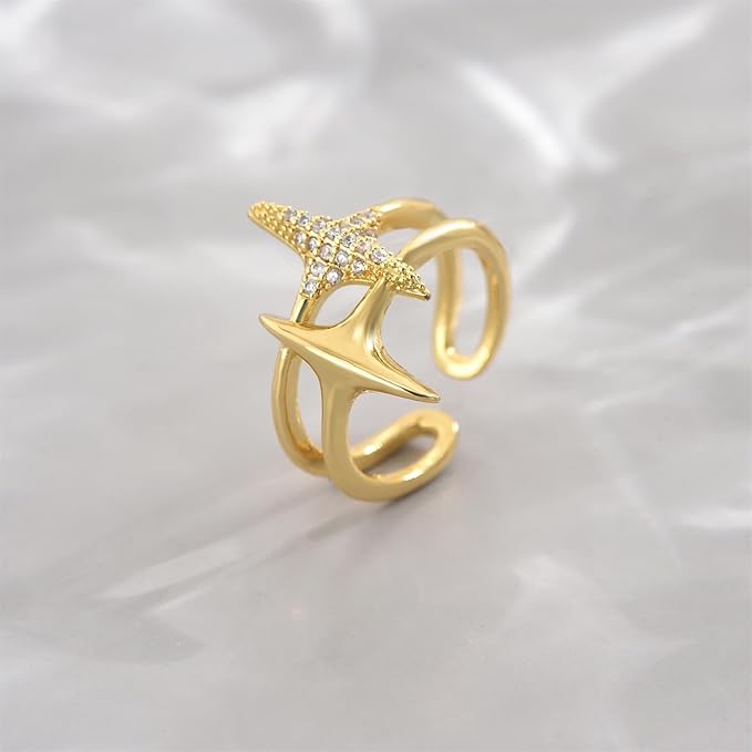 18K Gold Plated Star Crystal Adjustable Ring