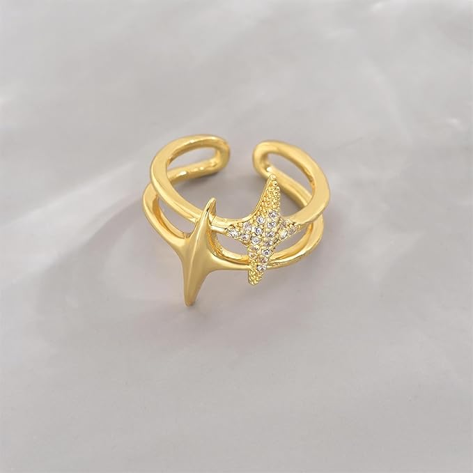 18K Gold Plated Star Crystal Adjustable Ring