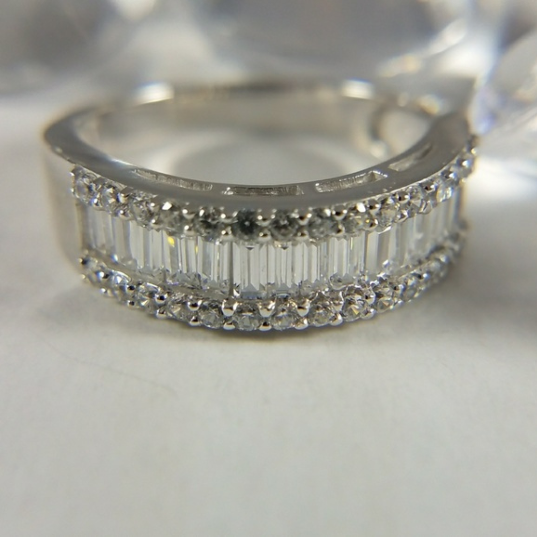 Zivuna Baguette Eternity Ring in Sterling Silver Finish