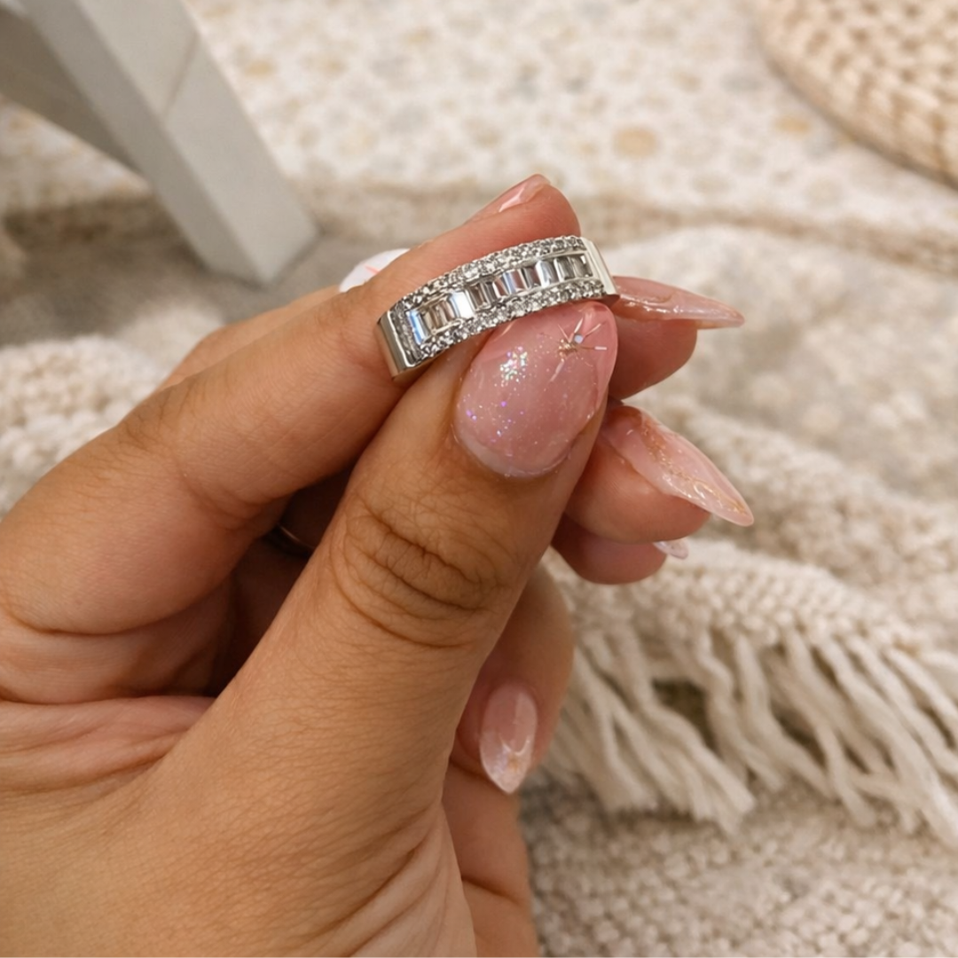 Zivuna Baguette Eternity Ring in Sterling Silver Finish