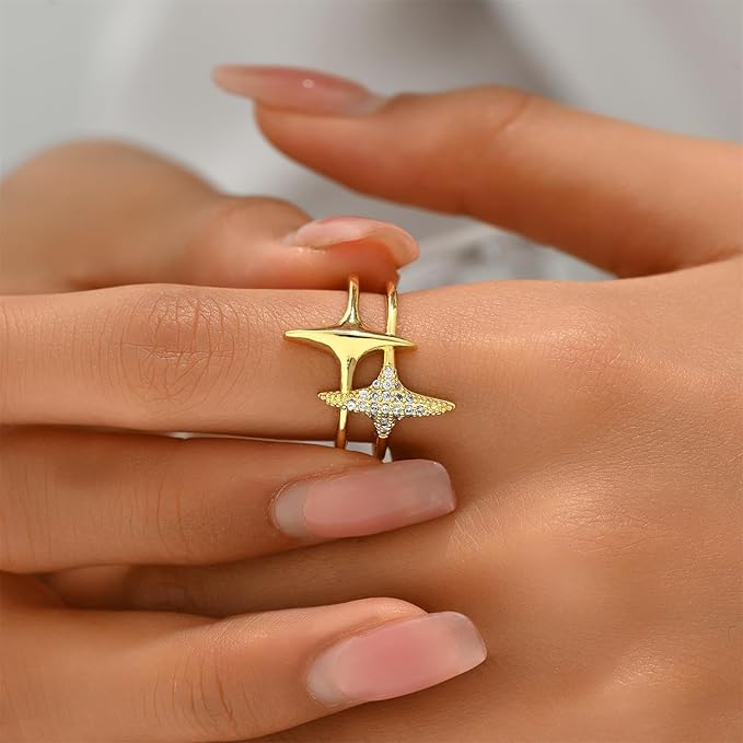 18K Gold Plated Star Crystal Adjustable Ring