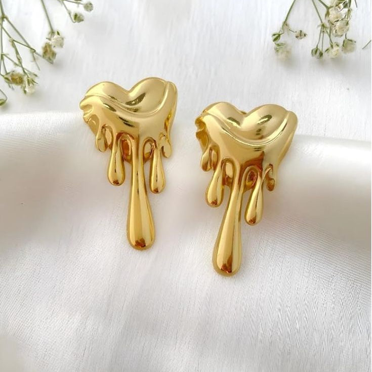 18K Gold Plated Melted Heart Stud Earrings