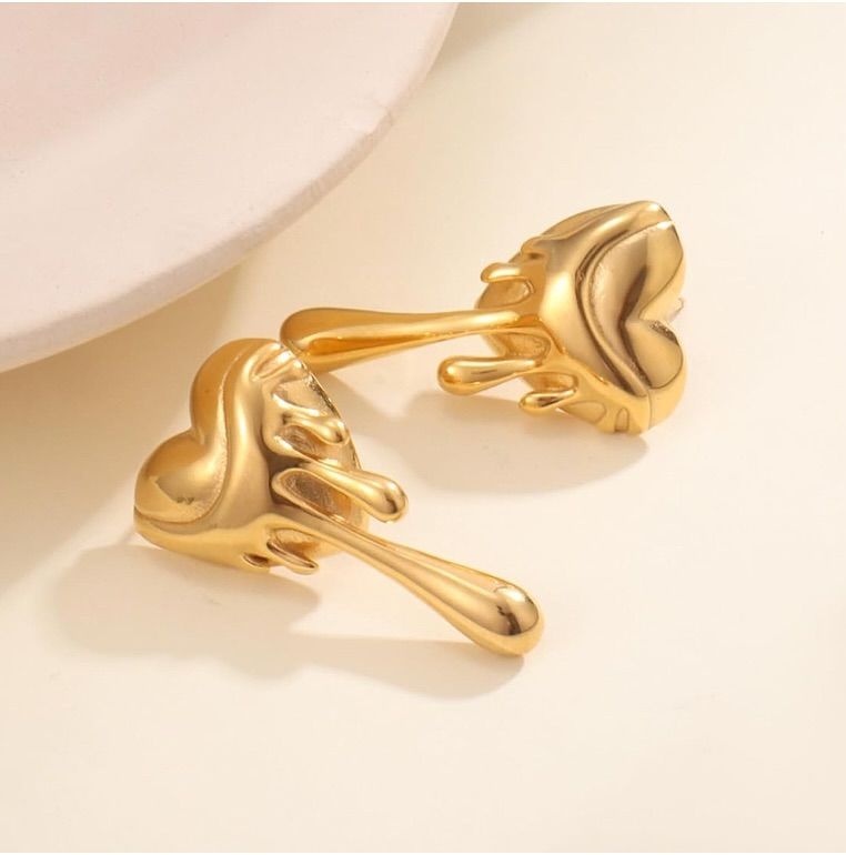 18K Gold Plated Melted Heart Stud Earrings