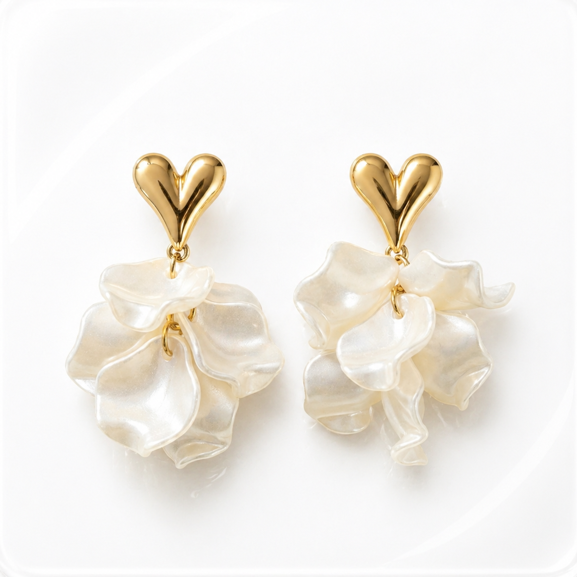 Korean Style Golden Heart Floral Earrings