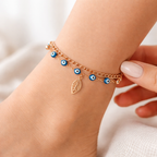 Evil Eye Leaf Charm Rose Gold Bracelet & Anklet