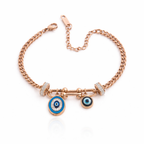 Rose gold anklet  & Bracelet with evil eye charms