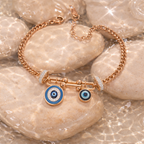 Rose gold anklet  & Bracelet with evil eye charms