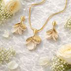 Golden Petal Drop Earrings & Pendent set