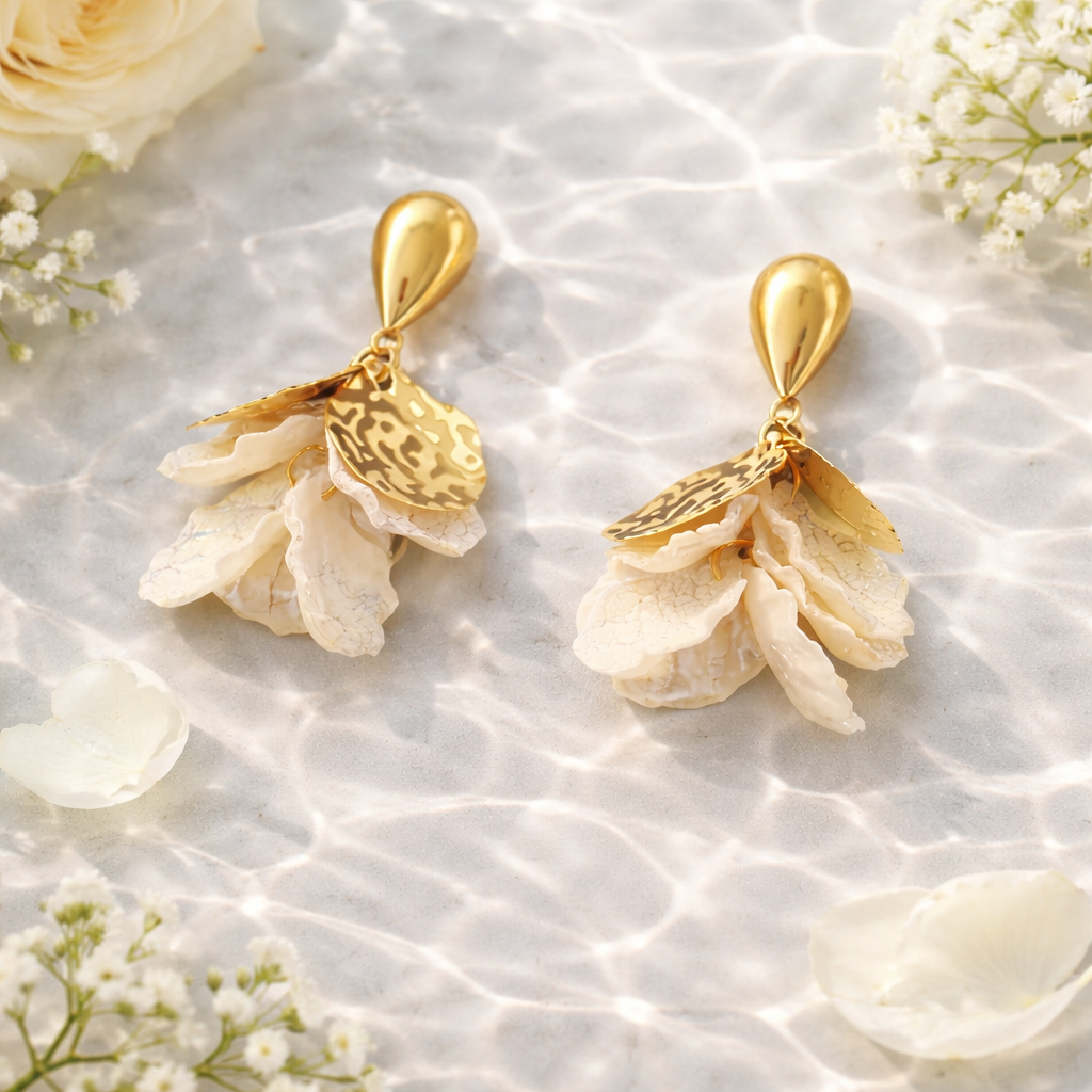 Golden Petal Drop Earrings & Pendent set
