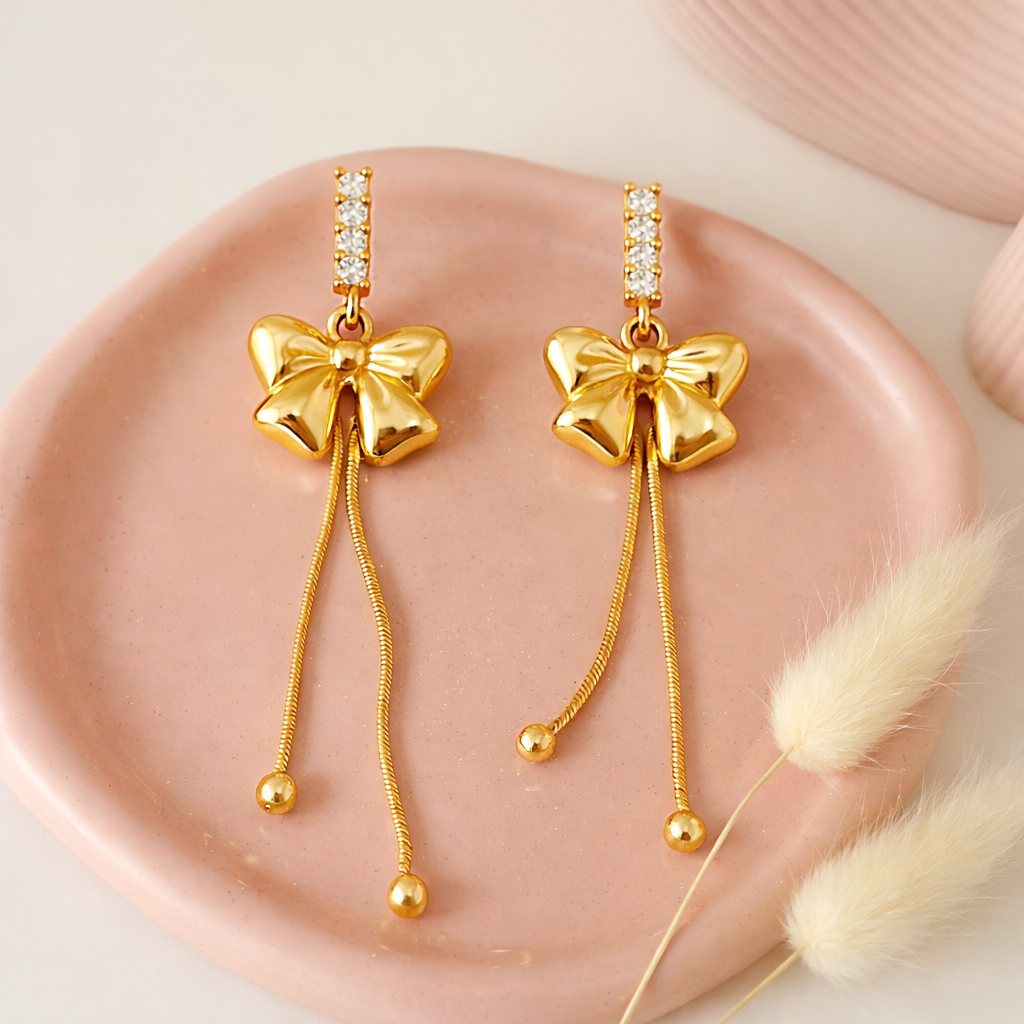Golden Bow Drop Earrings