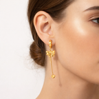 Golden Bow & Heart Drop Earrings