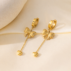 Golden Bow & Heart Drop Earrings