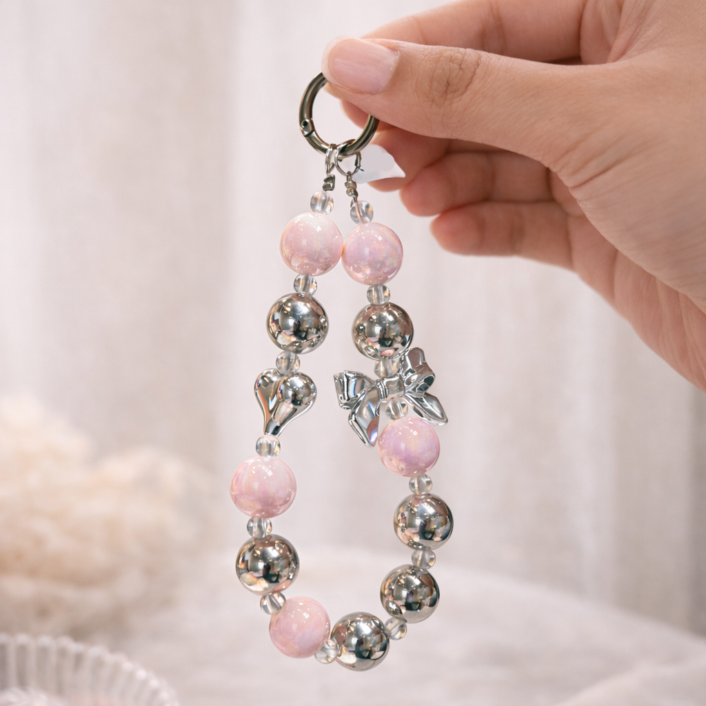 Adorable pink and silver  Bead Bow Charm
