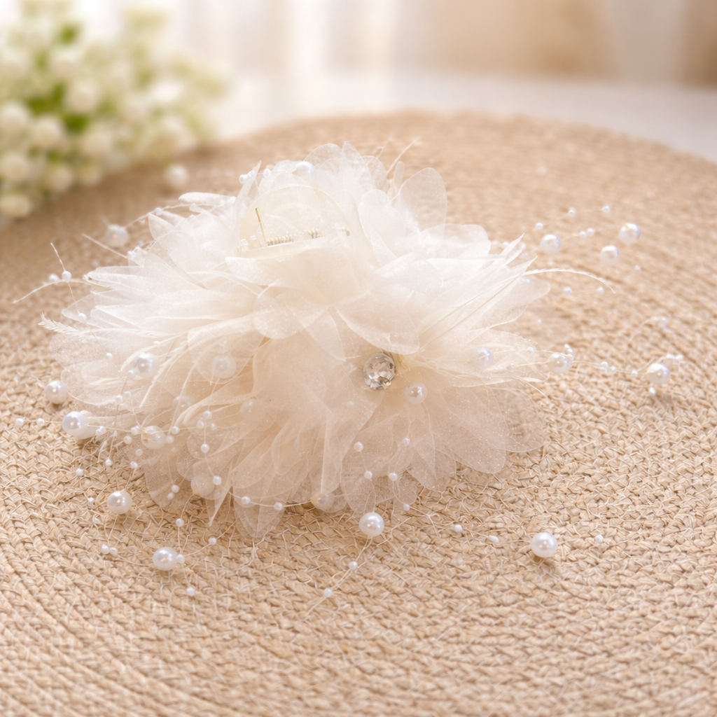 Ivory Pearl Blossom Floral Clip
