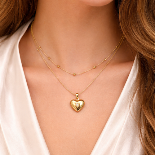 18K Gold Plated Dual-Layer Heart Pendant Necklace