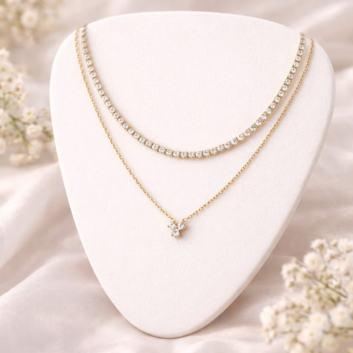 18K Gold Plated Elegant Layered Diamond Pendant