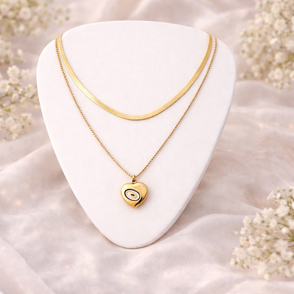 18K Gold Plated Dual-Layer Heart Pendant Necklace