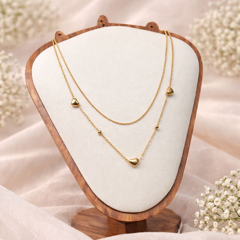 18K Gold Plated Mini Heart Dual - Layer Necklace