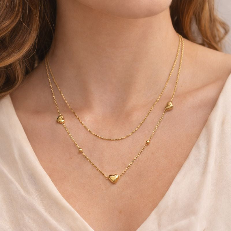 18K Gold Plated Mini Heart Dual - Layer Necklace