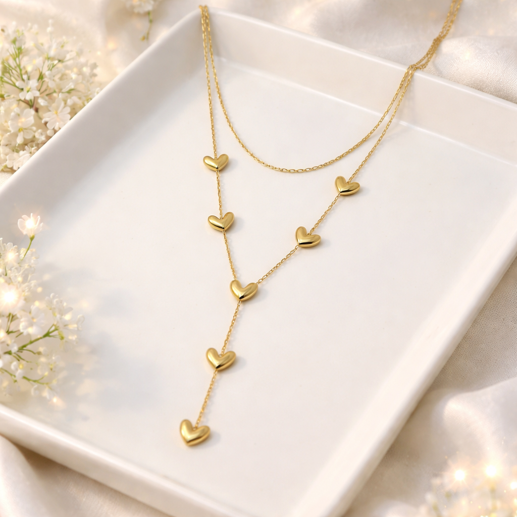 Golden Hearts Lariat Anti-tarnish  Necklace