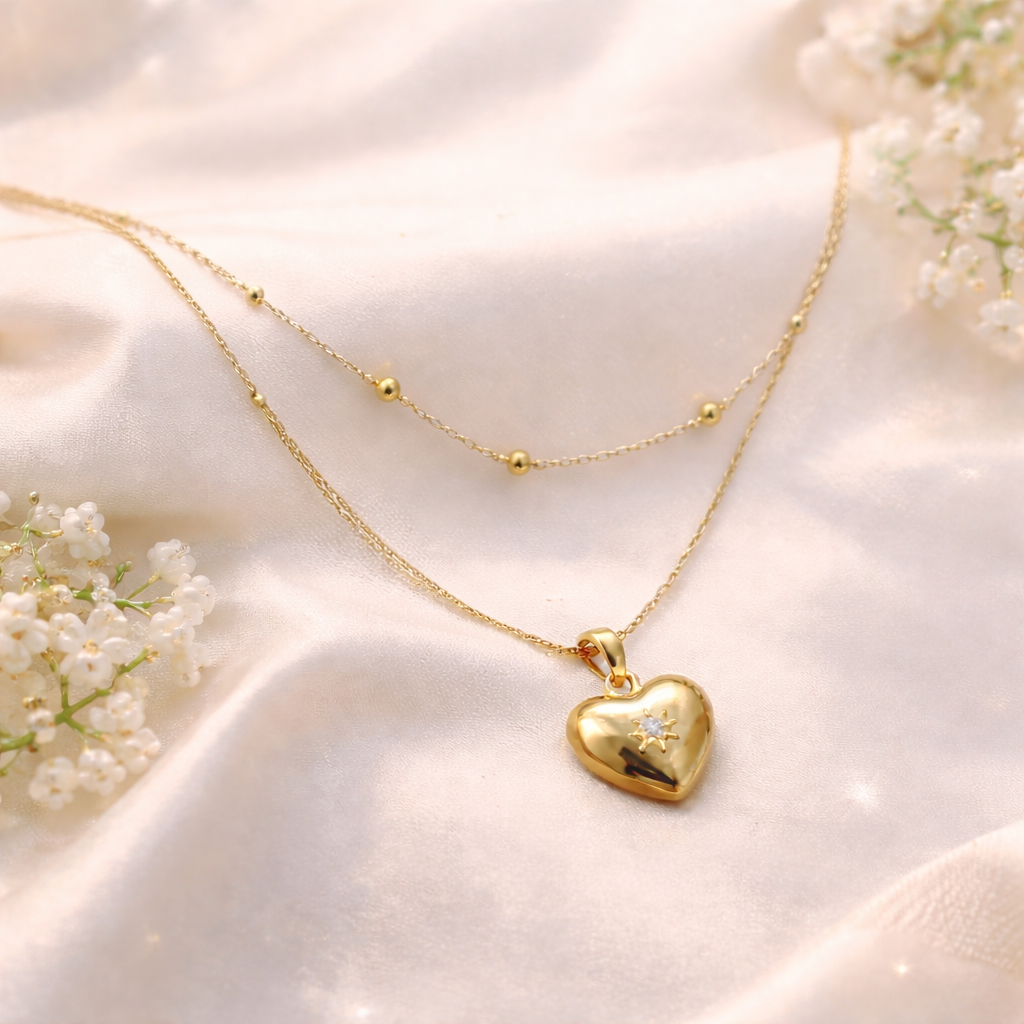 18K Gold Plated Dual-Layer Heart Pendant Necklace