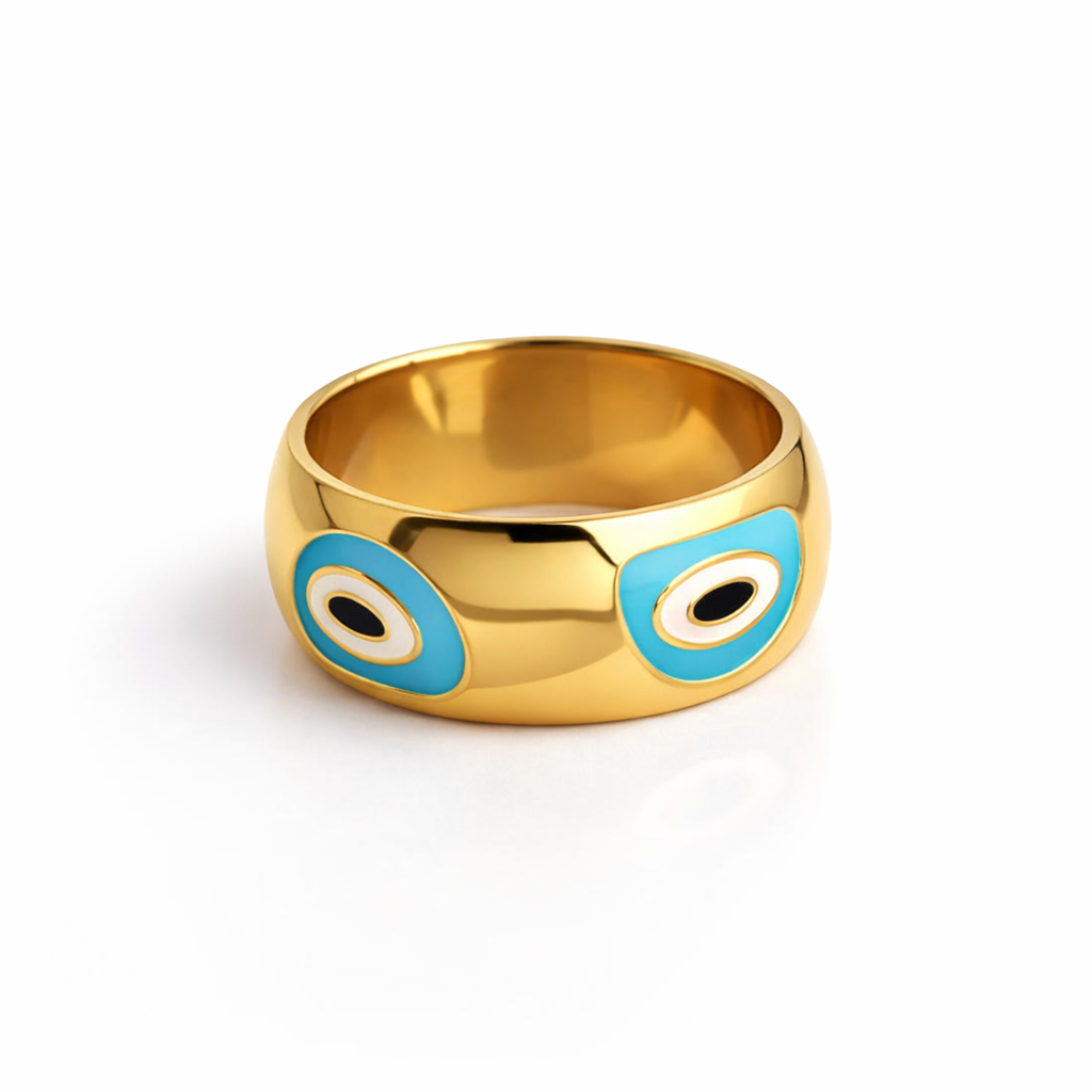 Turquoise evil eye ring