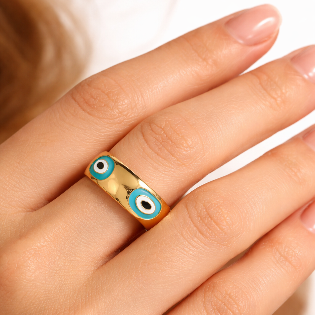 Turquoise evil eye ring