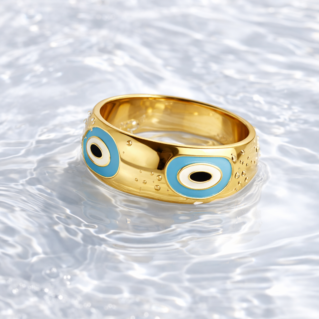 Turquoise evil eye ring