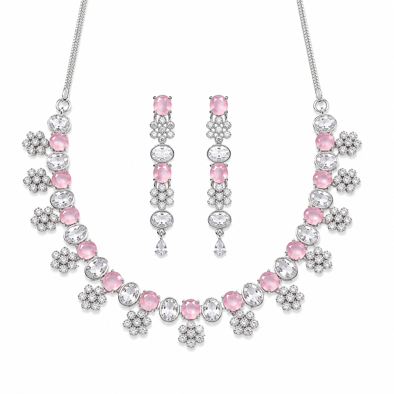 Blush Pink Crystal Floral Necklace Set