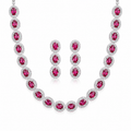 Ruby Red Halo Crystal Necklace Set