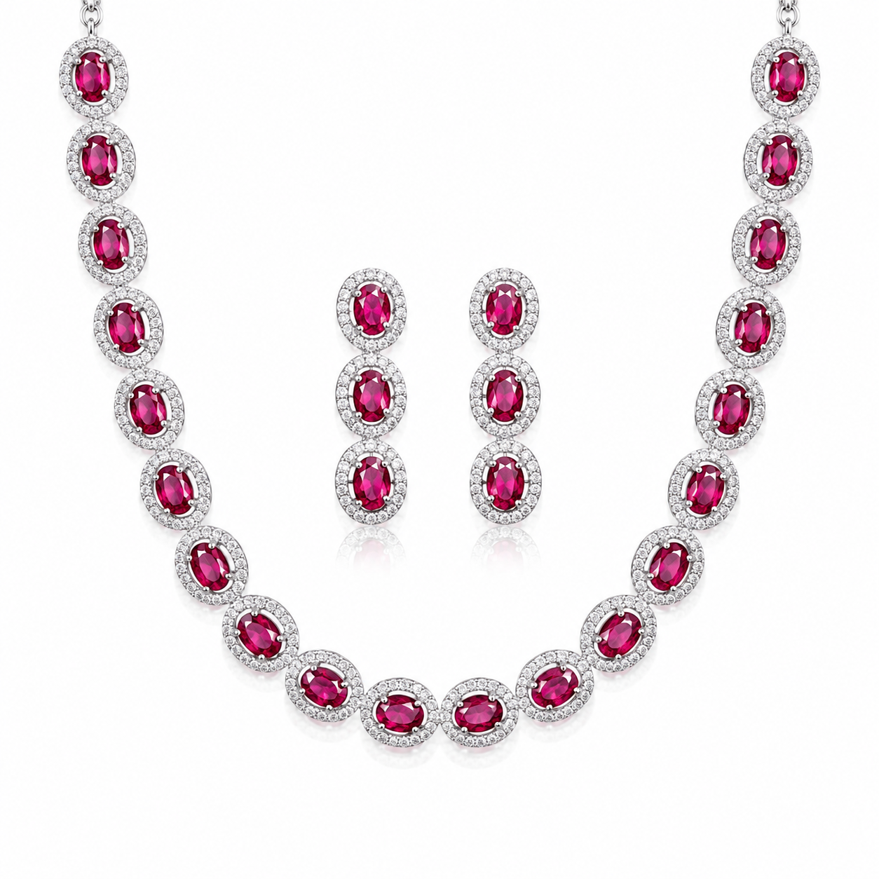 Ruby Red Halo Crystal Necklace Set
