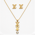 Minimal LV Pendant Necklace with Crystal Drop