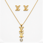 Minimal LV Pendant Necklace with Crystal Drop