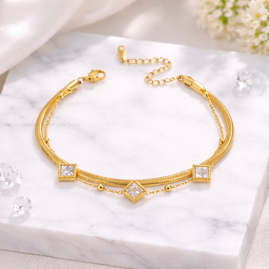 Square Crystal Gold Bracelet