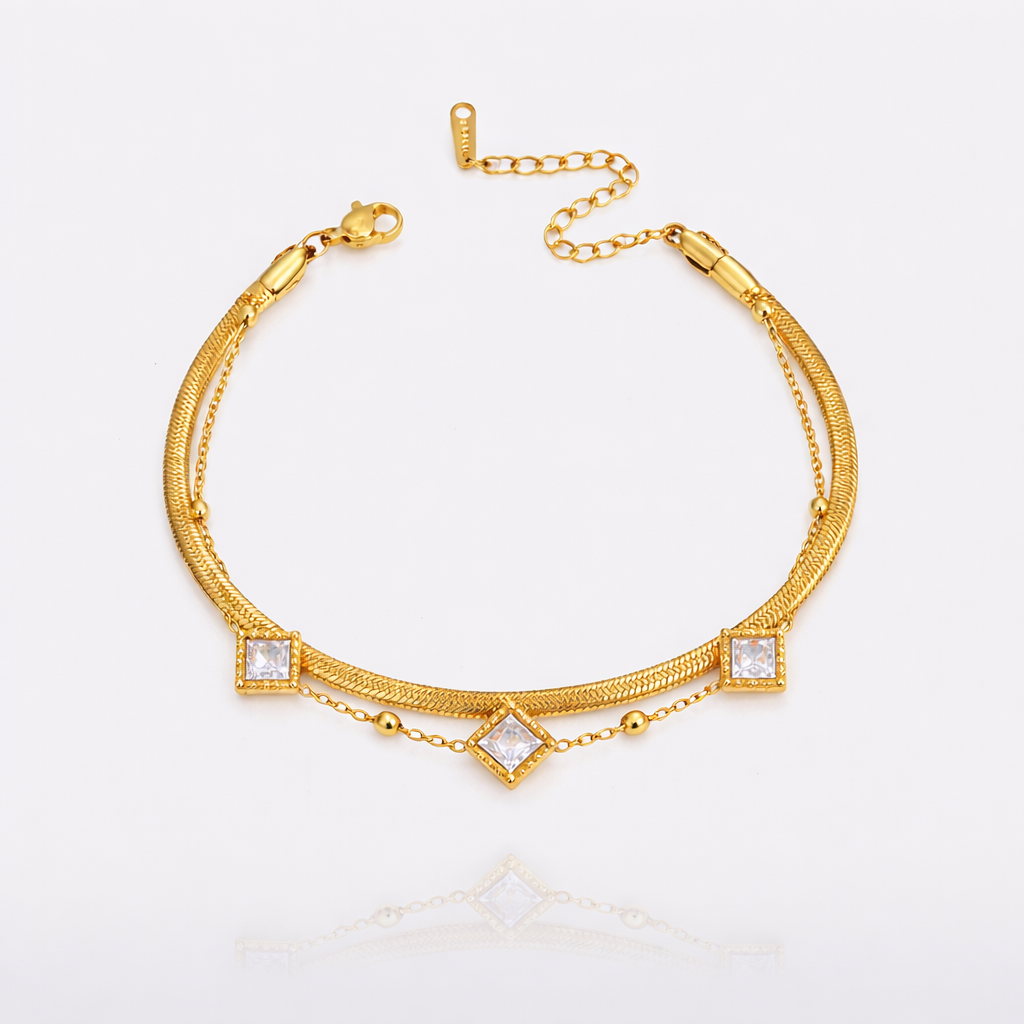 Square Crystal Gold Bracelet