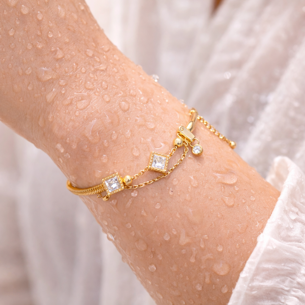 Square Crystal Gold Bracelet