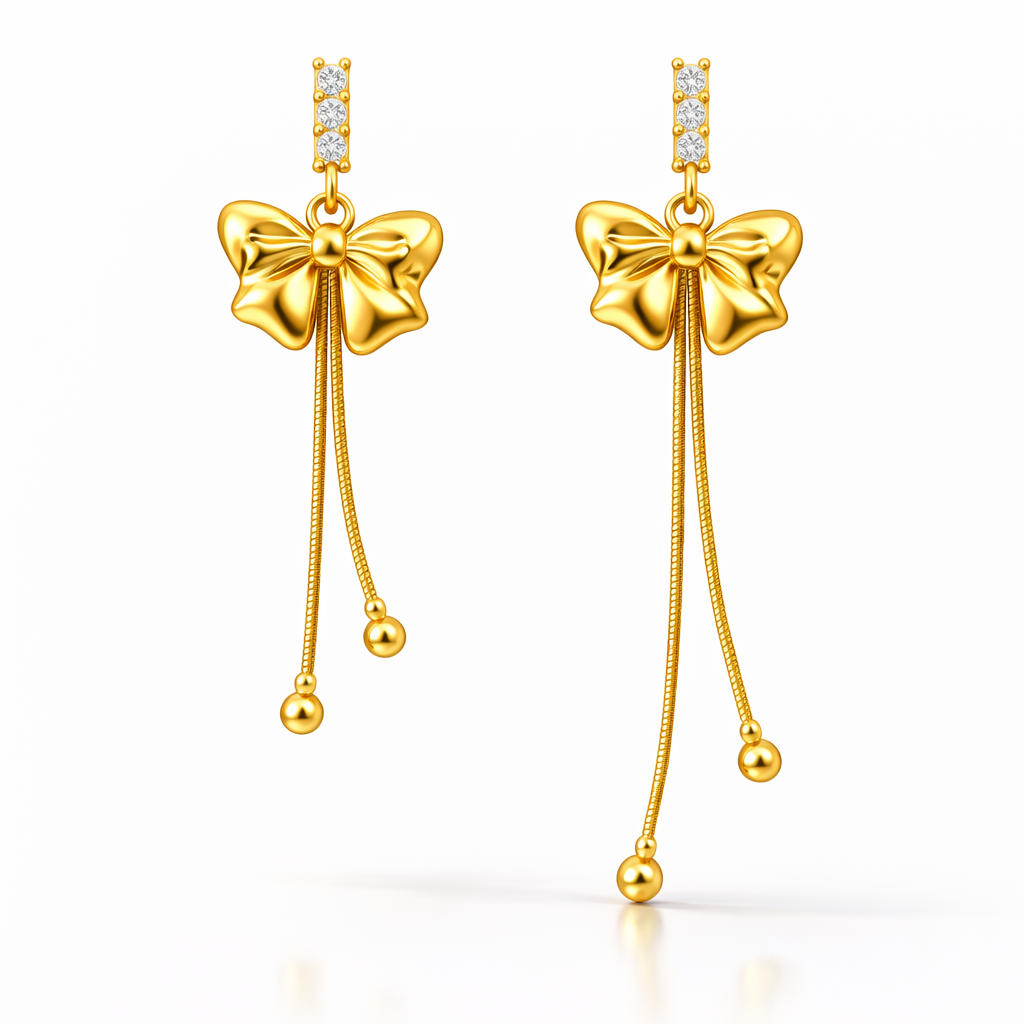 Golden Bow Drop Earrings