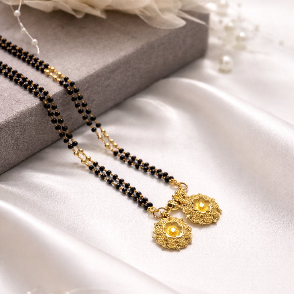 Elegant Floral Dual-Bead Mangalsutra