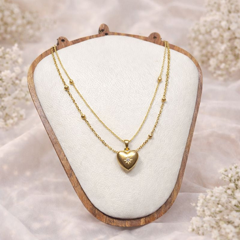 18K Gold Plated Dual-Layer Heart Pendant Necklace