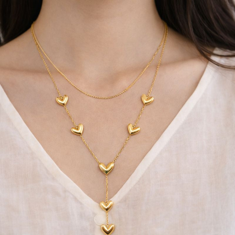 Golden Hearts Lariat Anti-tarnish  Necklace