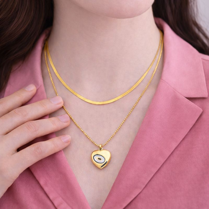 18K Gold Plated Dual-Layer Heart Pendant Necklace