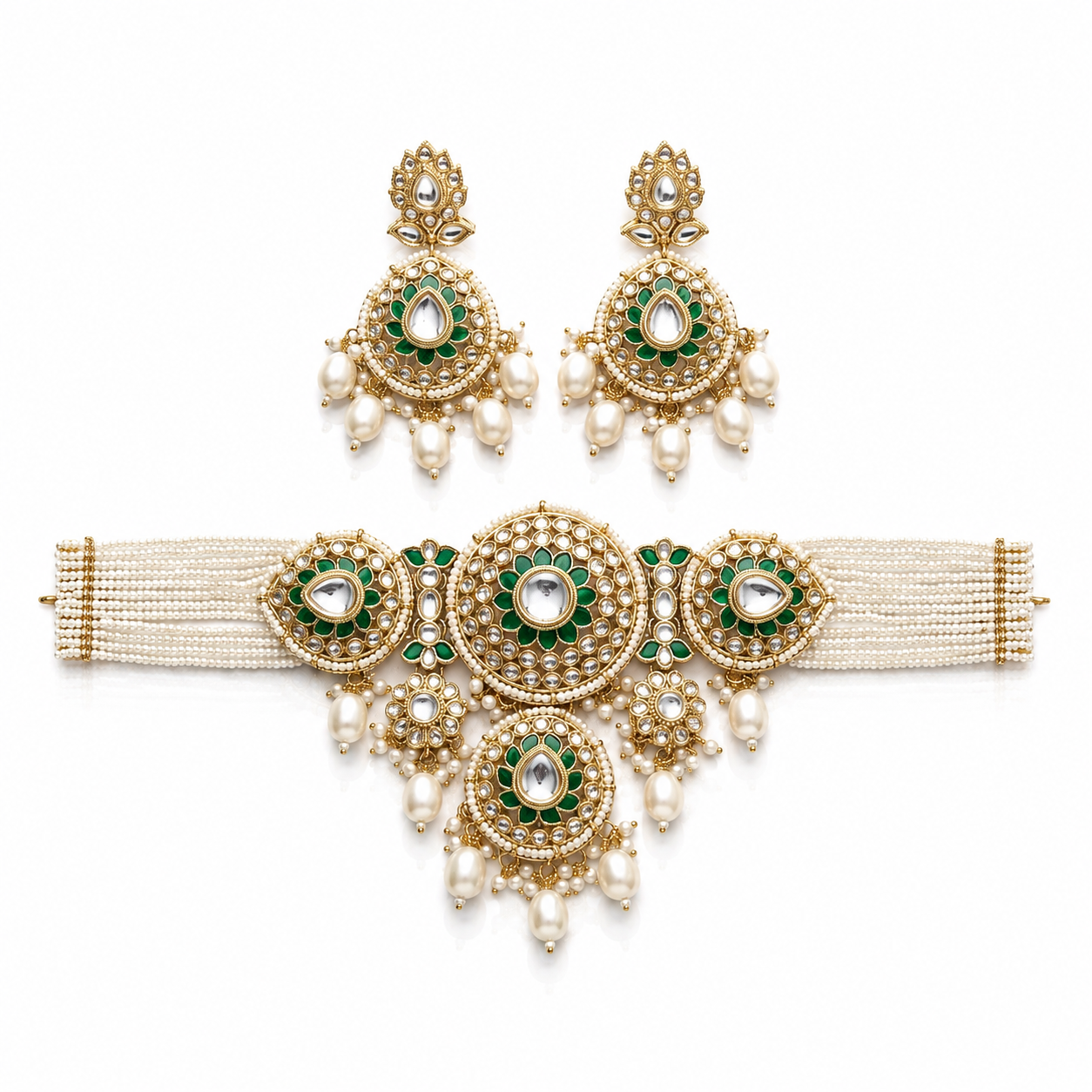 Emerald Kundan Pearl Choker Set